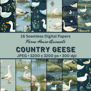 COUNTRY GEESE Farm House Animals Digital Papers Seamless Digital Pattern for Scrapbook Paper, Seamless Pattern Printable Backgrounds