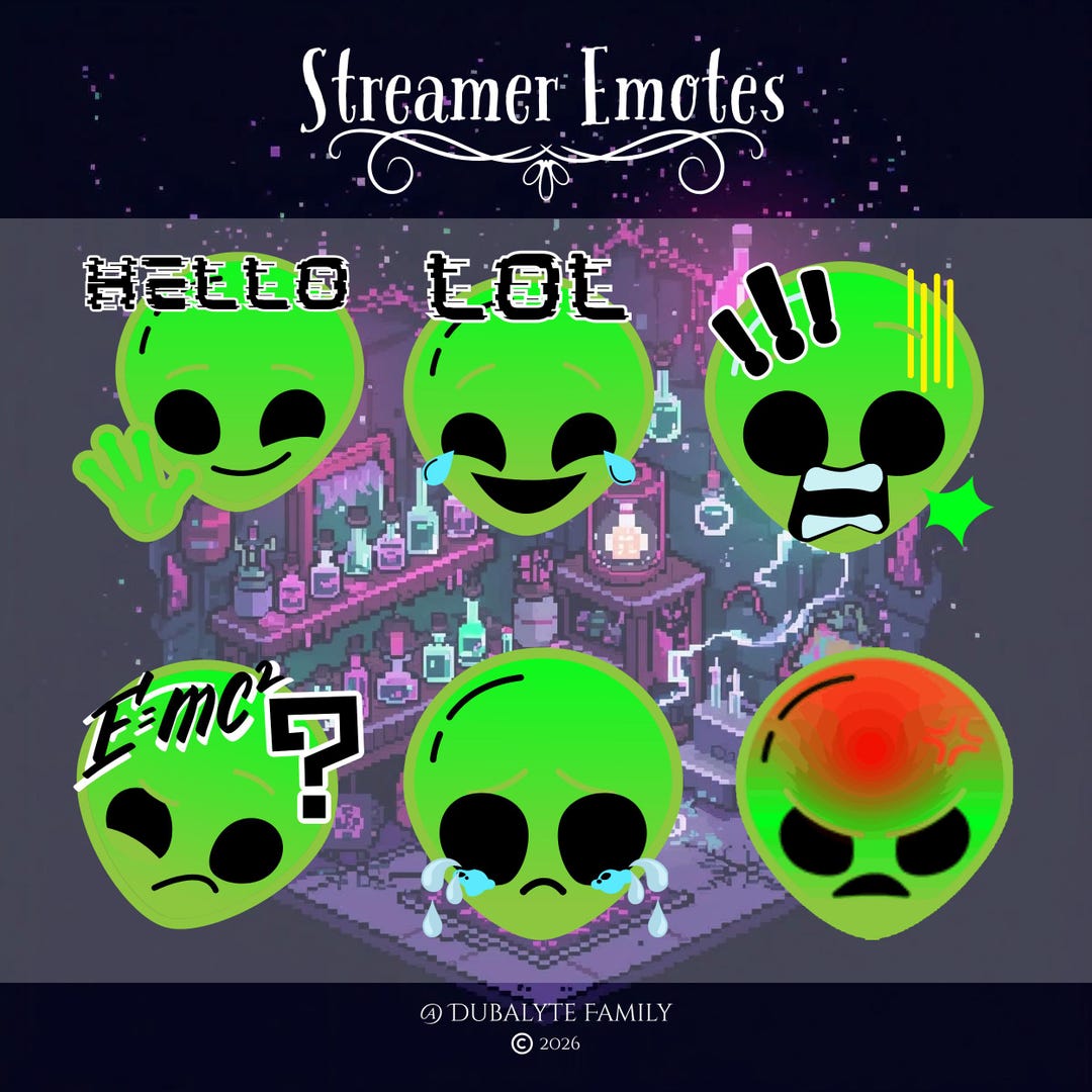 Twitch, Kick & Discord Emotes | Green Alien Emotes | 5 Static + 1 ...