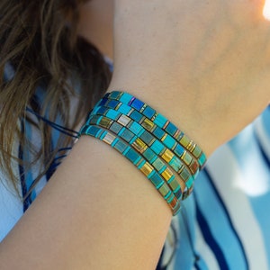 Colorful Glass Tile Beaded Bracelet, Tila Tile Bracelet, Miyuki Bracelet, Adjustable Tila Bracelet, Colorful Tile Anklet, Layering Bracelet