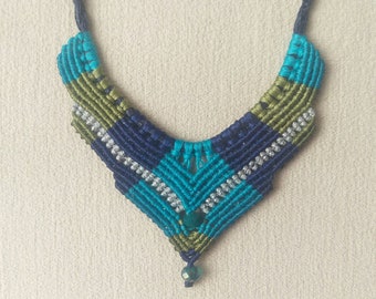 Blue Macrame Necklace, Multicolor Macrame Necklace, Summer Woman Accessory, Boho Macrame Necklace, For Her, Woman Gift, Valentine Day Gift