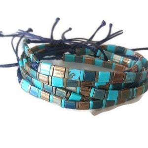 Colorful Glass Tile Beaded Bracelet, Tila Stack Bracelet, Tila Tile Anklet, Miyuki Bracelet, Colorblock Bracelet, Flat Bead Tile Bracelet