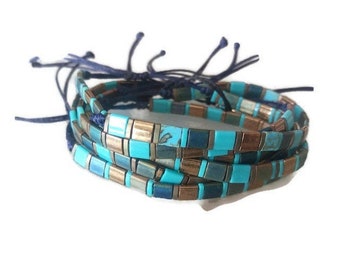 Colorful Glass Tile Beaded Bracelet, Tila Stack Bracelet, Tila Tile Anklet, Miyuki Bracelet, Colorblock Bracelet, Flat Bead Tile Bracelet