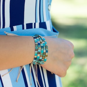 Tila Tile Bracelet, Summer Jewelry, Tila Miyuki Bracelet, For Her, Glass Bead Bracelet, Blue Tila Bracelet, Gift For Holiday