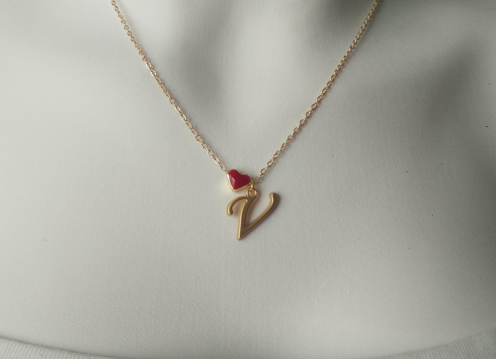 Personalized Initial Necklace: Gold Plated Letter & Enamel Heart
