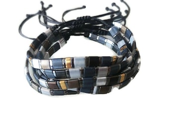 Miyuki Tila Tile Bracelet: Colorblock Glass Beaded Anklet