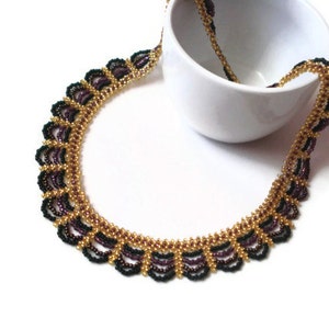 Beadwork Necklace,Lace Bead Necklace,Colorful Necklace,Christmas Gift-Purple-Dark Green-Gold