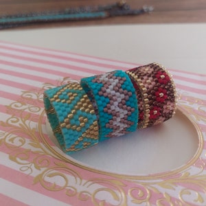 Miyuki Turquoise Beaded Ring: Handmade Minimalist Jewelry