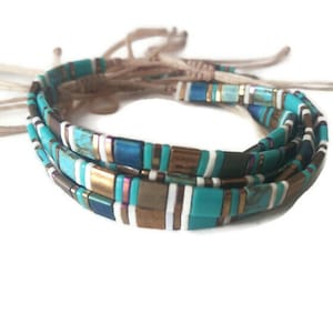 Colorful Glass Tile Beaded Bracelet, Tila Tile Bracelet, Miyuki Bracelet, Adjustable Tila Bracelet, Layering Bracelet