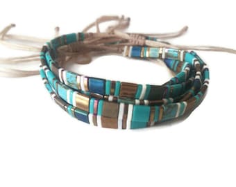 Colorful Tila Tile Beaded Bracelet: Adjustable Stacking Bracelet
