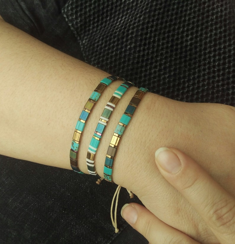 Colorful Glass Tile Beaded Bracelet Tila Tile Bracelet Etsy