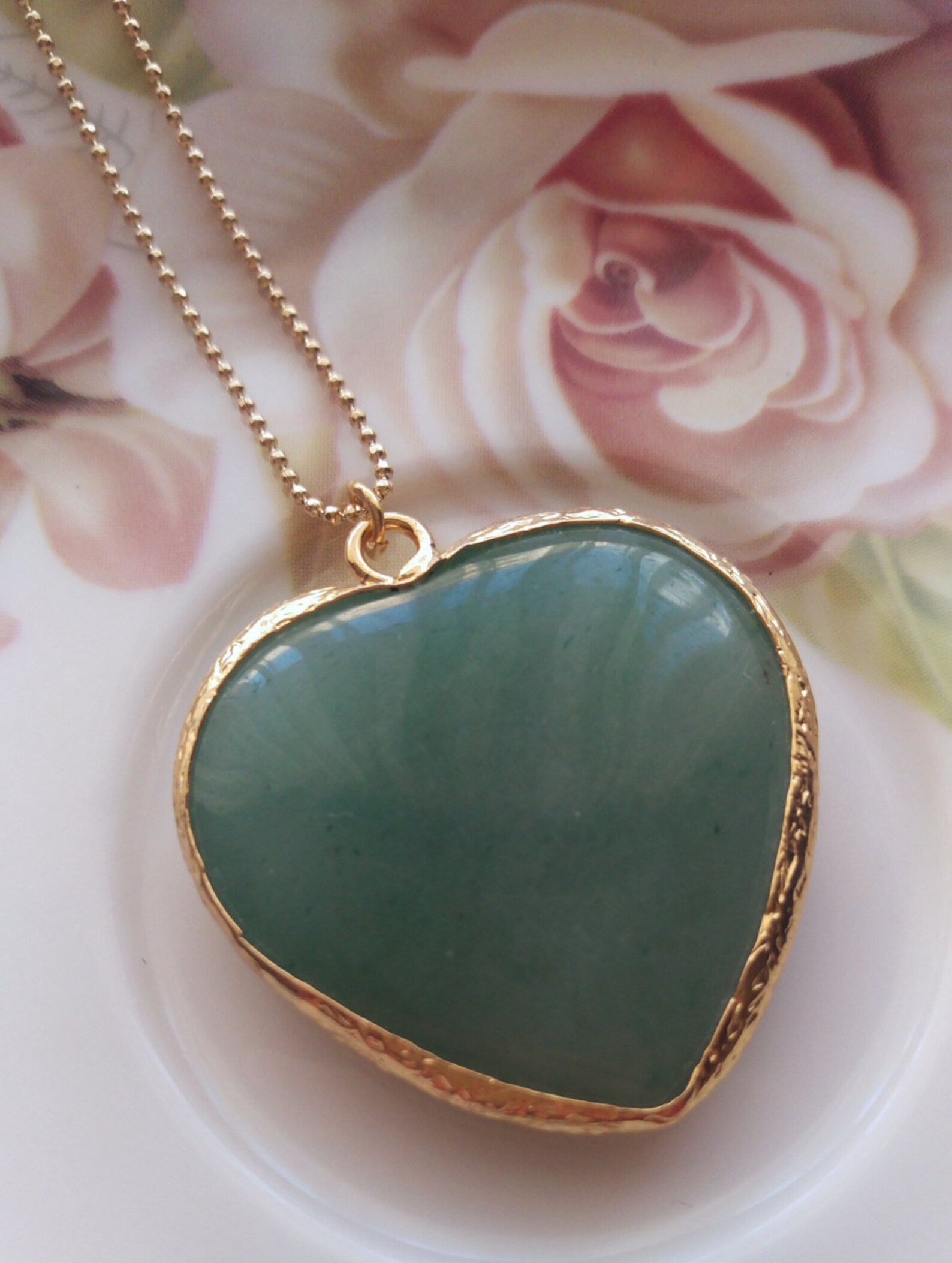 Gemstone Necklace Green Gemstone Heart Necklace Gemstone Pendant