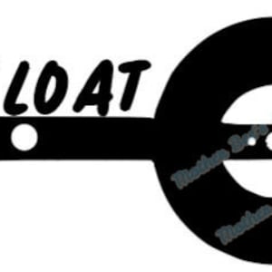 Könnte beinhalten: Schwarzweißes Grafikdesign mit dem Text "FLOAT LIFE" in Fettdruck. Die Grafik zeigt einen Kreis mit einem kleineren Kreis im Inneren und eine horizontale Linie mit einem kleinen Kreis in der Mitte.