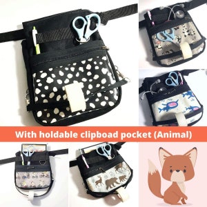 Nurse fanny pack with wide pocket for clipboard, Vet tech tool belt with many pockets