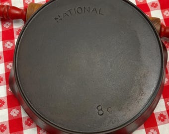 Antique No. 8 NATIONAL Cast Iron Skillet, Arc Logo w Heat Ring, Restored 9.75 inch Frying Pan