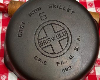 Vintage Griswold #6 Large Block Logo Cast Iron Skillet 699, Restored 9 inch Frying Pan