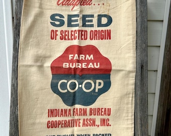 Bolsa de semillas vintage de Farm Bureau: publicidad de Indiana Co-Op, bolsa de tela de algodón reutilizada