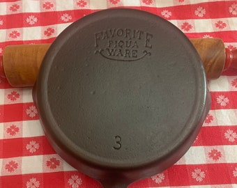 Small No. 3 Cast Iron Skillet FAVORITE PIQUA WARE Smiley Face Logo, #3 Antique Frying Baking Camping Pan, Restored, 6.5 inches diameter