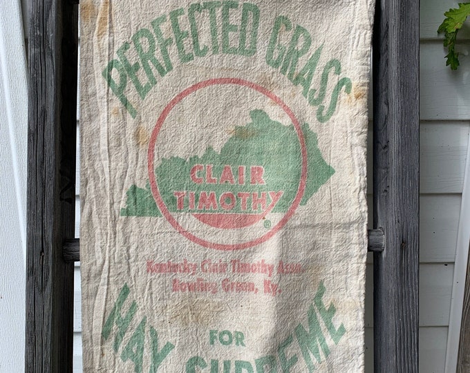 Vintage Kentucky Seed Sack, Bowling Green KY, Aged Green White