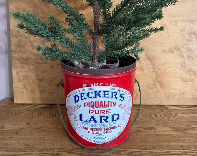 Red Lard Bucket, Vintage Decker's Piqua Ohio 4 Lb Can With Lid, Red