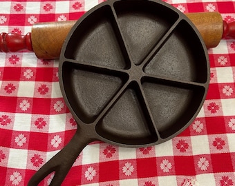 Vintage Small Cast Iron Cornbread Wedge Skillet BSR, SIX Sections Corn Bread Pan