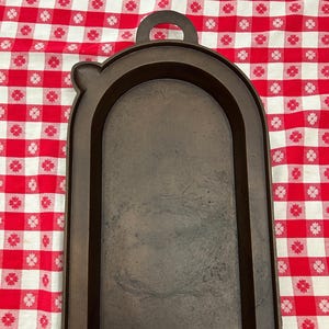 Antique Cast Iron Griddle: 1800s Long Oval Pan, Single Spout, Gate Mark
