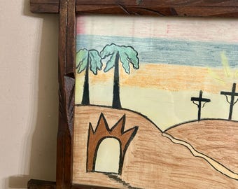 Antique Carved Wood Frame, Horizontal Vintage Adirondack Cottage Decor, 21.5 in wide x 13.25 inches tall