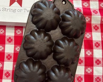 Molde para muffins de hierro fundido antiguo con forma de cabeza de turco: Lodge restaurado, molde Gem Baker de seis tazas.