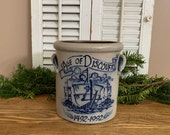 Rowe Pottery Works Stoneware AGE OF DISCOVERY 1492-1992 Crock Jar, Vintage 1992 Blue Gray Salt Glazed, Cambridge Wisconsin Farmhouse Decor