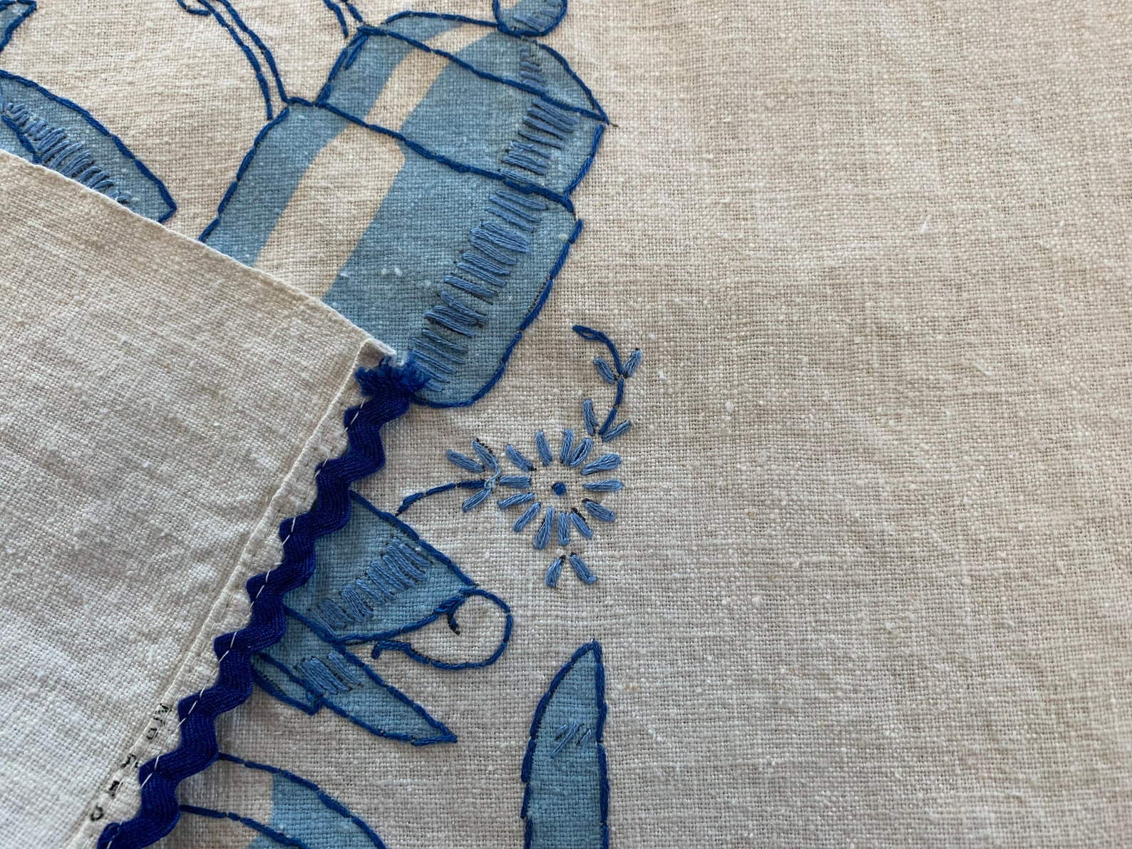 TWO Vintage Hand Embroidered Tea Towels Blue White Cotton Etsy