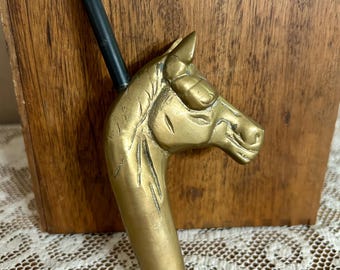 Vintage Brass Horse Head Boot Strap Hook, Warm Patina, Equestrian Decor Collection