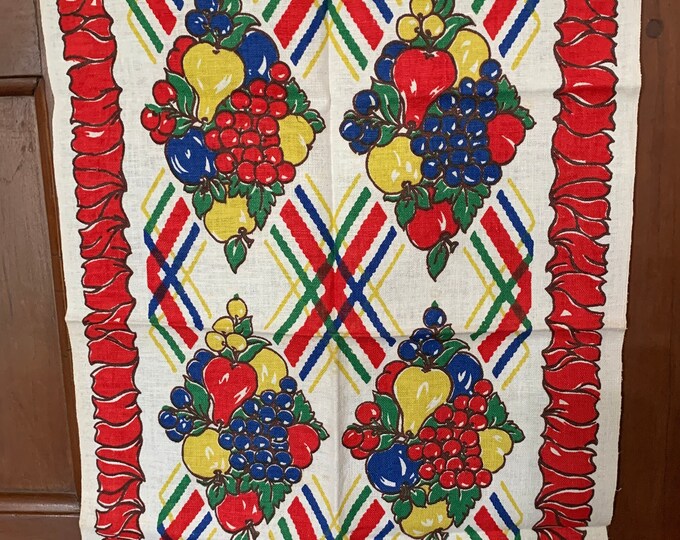 Vintage Printed Cotton Kitchen Towel Crisp Unused Red Green Etsy