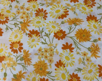 Sábana plana completa vintage amarilla, naranja y blanca, de algodón y poliéster con estampado floral, costura reutilizable