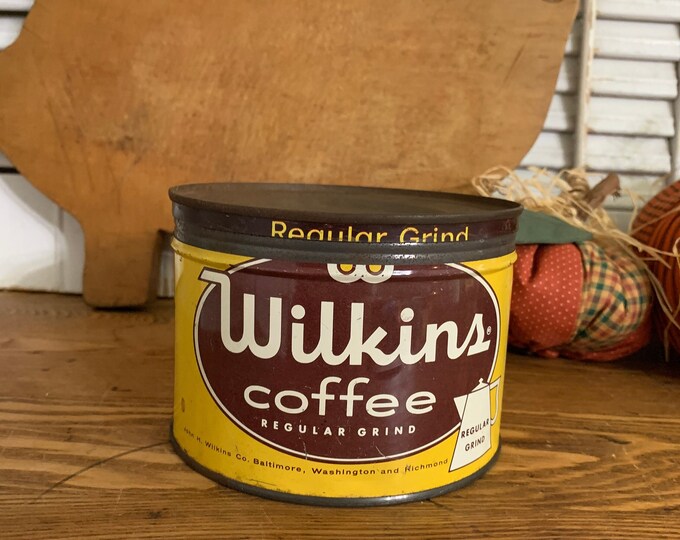 Vintage WILKINS Coffee Tin, 1 Lb Metal Can, Baltimore Washington DC and