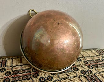 Vintage Copper Mixing Bowl 8.5 inches, Round Bottom, Warm Patina Rustic Kitchen Decor