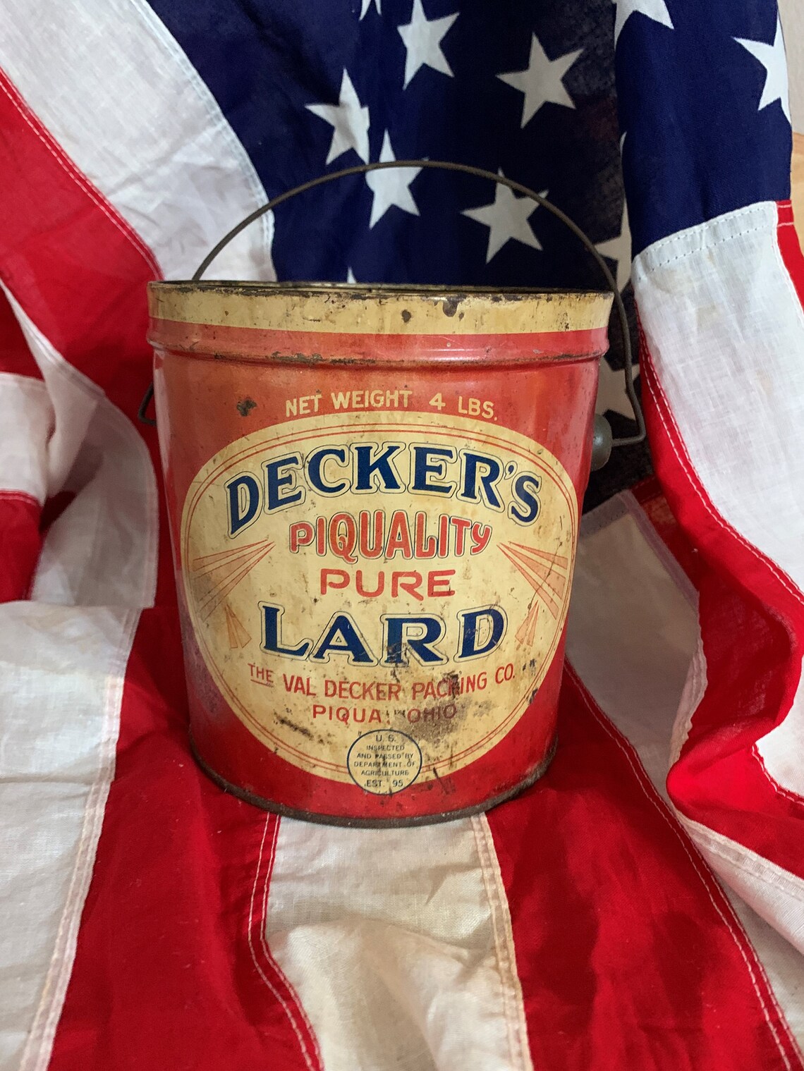 Red Lard Pail Can Vintage Decker's Piqua Ohio 4 lb Size Etsy