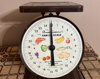 Brown Metal Kitchen Scale, Vintage American Family Food Graphics, Fall Decor
