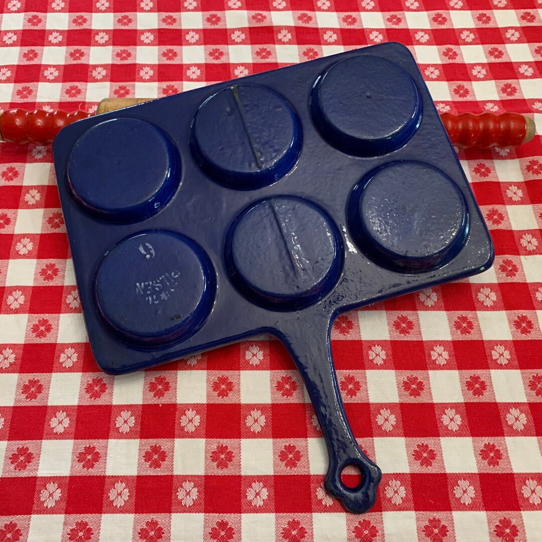 Antique Pilsen Cast Iron Enamel Egg Poacher 6 Cup Marked Etsy