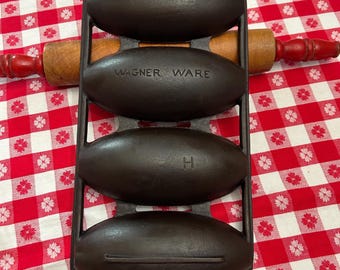 RARE Wagner Ware Cast Iron Vienna Roll Pan, Hard to Find 4-Section, Restored Clean