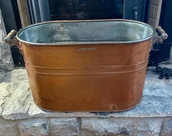 Antique Copper Firewood Holder, Rochester Boiler, Rustic Fireplace Decor, Kindling Wood Storage