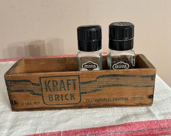 Caja de queso pequeña de madera Kraft Brick estilo vintage, publicidad de CHICAGO, decoración rústica