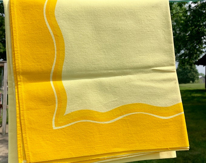 Vintage VERA Tablecloth, UNUSED Vivid Orange/yellow & Yellow Cotton