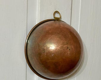 Vintage Copper Mixing Bowl 8.5 inches, Round Bottom, Warm Patina Rustic Kitchen Decor