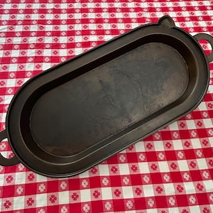 Antique Cast Iron Griddle: Restored 1800s Oval Pan, Single Spout