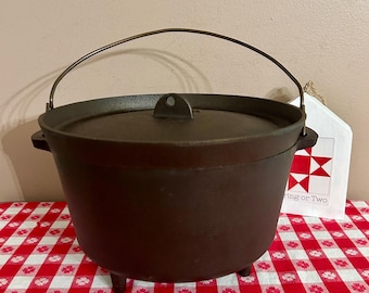 Hornillo de camping antiguo de hierro fundido con tapa plana, BSR n.° 10, horno holandés de tres patas, restaurado.