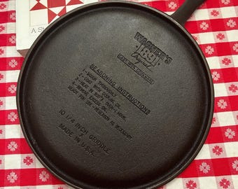 Vintage Wagner's 1891 Cast Iron Griddle, 10 1/4 Inch, Made in USA, 1990s Anniversary Edition, Restored Clean