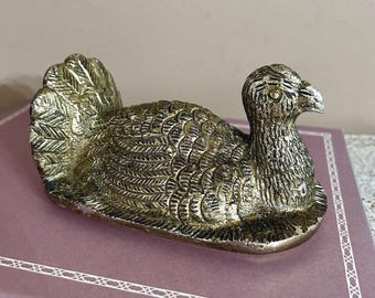 Vintage Brass Turkey on a Nest Lid, Figurine for Display, Gift for Collector, Retro Decorating