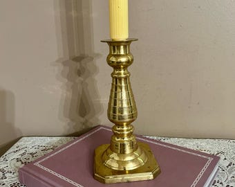 Vintage Shiny Brass Candlestick, Push Up Candle Holder, 9.5 inch, Fall Mantel Tablescape, Home Decorating