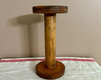 Large Wooden Spool, Rustic Vintage Primitive Farmhouse Decor Candle Holder, 12 in. Tall
