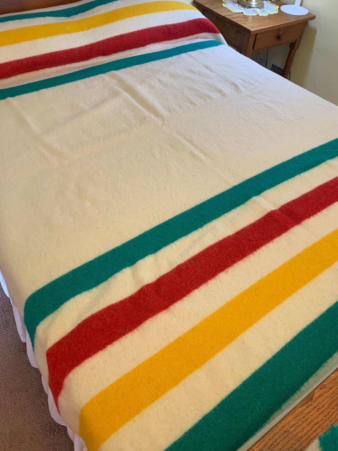 Vintage Striped Wool Blanket Horner Woolen Mills Eaton Rapids MI, Warm