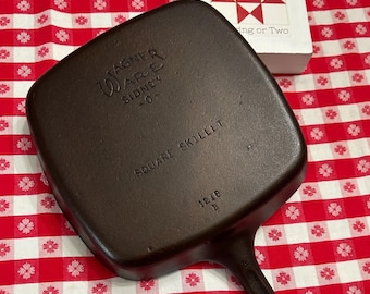 Vintage Square Skillet Wagner Ware Cast Iron, Sidney Ohio 1218 Restored Pan, 9.5 inch, Has Flaw